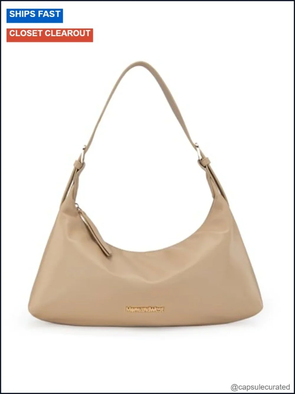 Vegan Leather Medium Crescent Hobo Shoulder Bag with Adjustable Strap